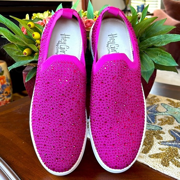 Brand New Corkys Swank Hey Girl Barbiecore Fuchsia Rhinestone Slip-on Sneakers - Picture 2 of 14